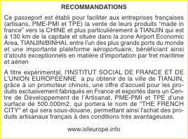 RECOMMANDATIONS  Ce passeport est &eacute;tabli pour faciliter aux ent